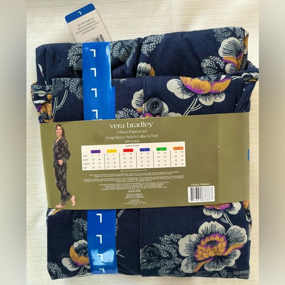 Vera Bradley 2-Piece Pajama Set – Navy Floral – Long Sleeve – L – NWT - 2 Aval - Picture 4 of 6